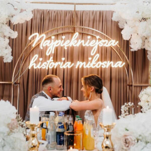 Neon Najpiękniejsza historia miłosna napis LED dekoracja na wesele