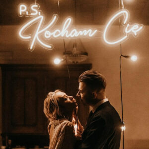 Neon PS Kocham Cię napis LED dekoracja ślubna Śląsk Polska