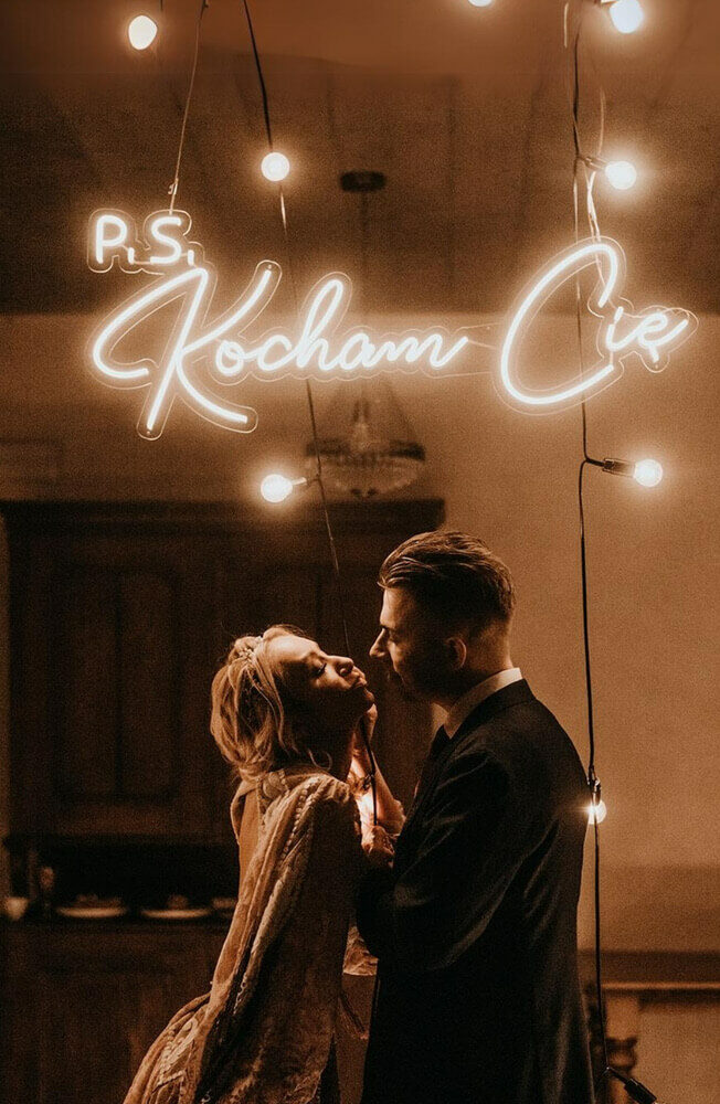 Neon PS Kocham Cię napis LED dekoracja ślubna Śląsk Polska